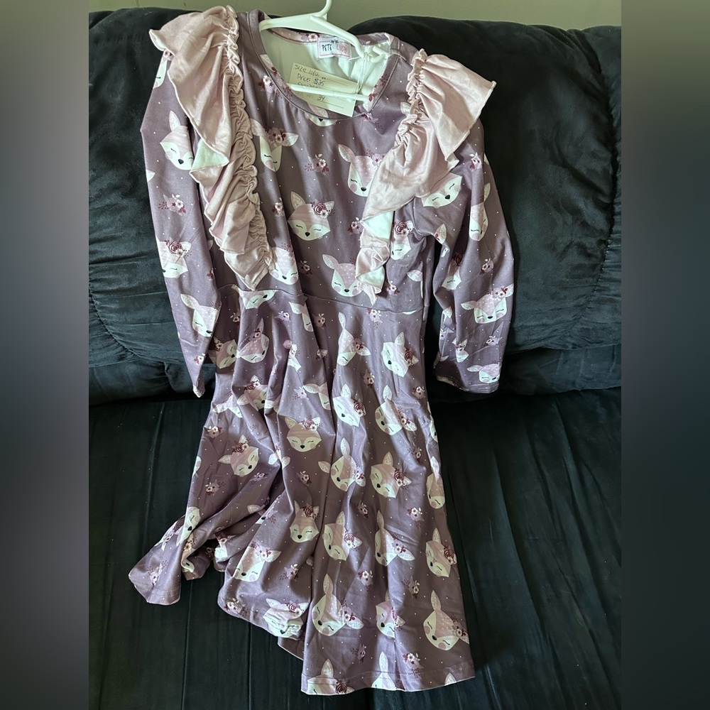 Adorable Pink Fox Print Kids Dress